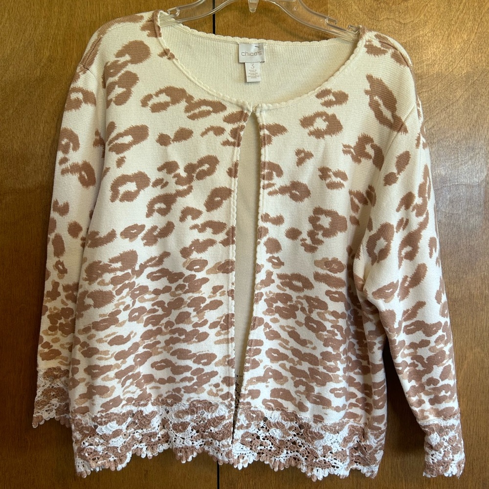 Chico's Beige and Tan Animal Print Cardigan